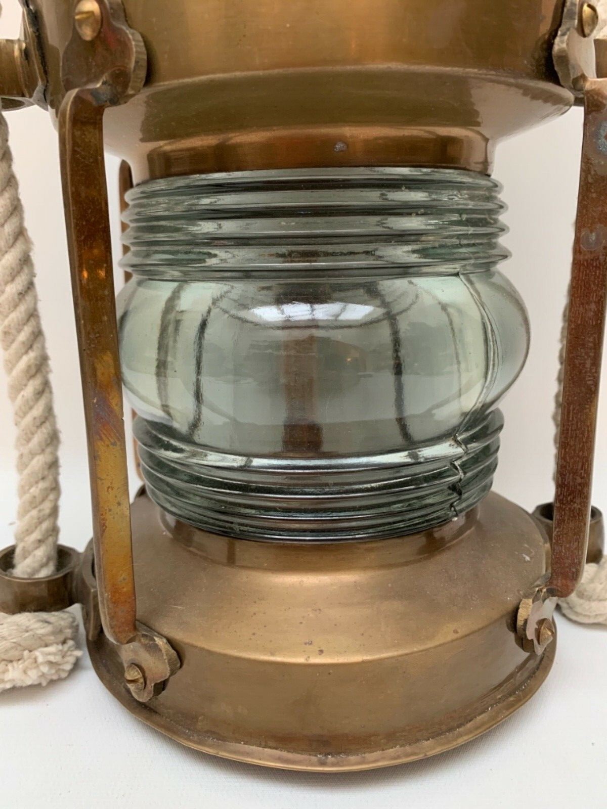 Vintage Brass Ships Lantern Masthead Light Maritime Oil Lamp w/ Rope