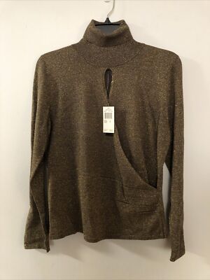Grace Elements Gold Lurex Knit Top Soft Sable Size M NWT