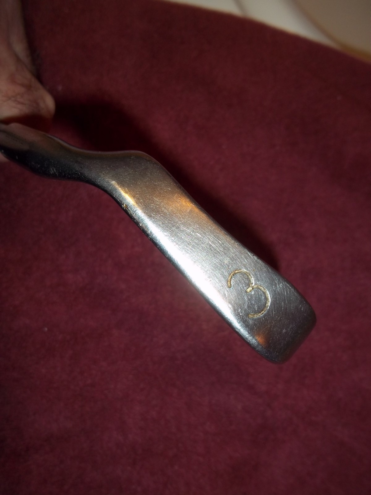 A VINTAGE PING EYE 2, RED DOT 3 IRON. RH, STEEL SHAFT.