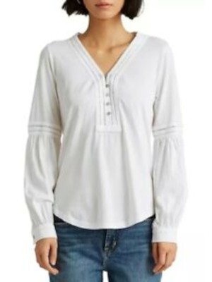

LAUREN RALPH LAUREN Женский белый топ с V-образным вырезом и рукавами-манжетами S\P
