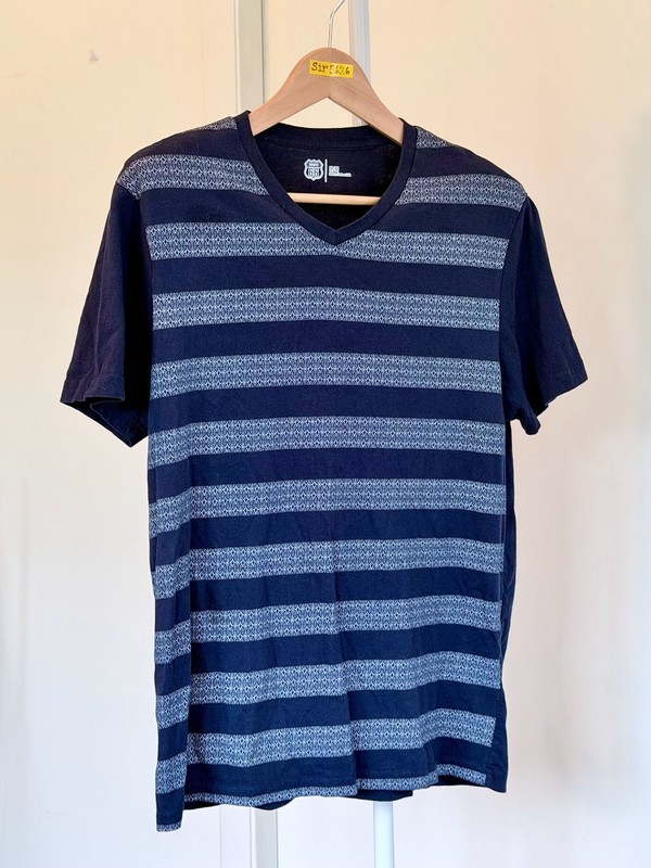 Route 66 Men's Short Sleeve V-Neck Striped Pattern T-Shirt