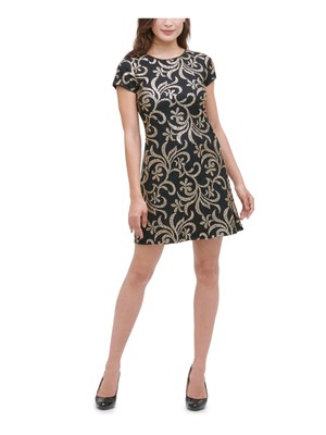 

KENSIE DRESSES Женское черное платье с короткими рукавами и короткими рукавами для вечеринок + расклешенное платье, Черный