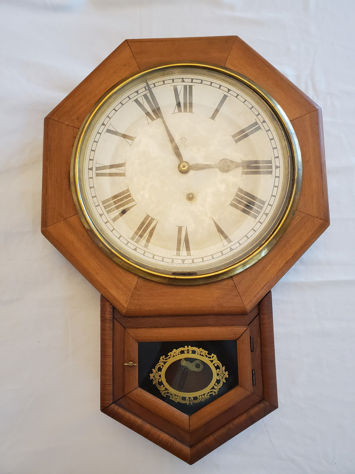 Antique Oak Ansonia Railroad Depot Pendulum Wall Clock