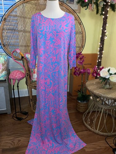 Pre-owned Lilly Pulitzer Morgann Maxi Aura Pink Leaf An Impression Size Xl In Multicolor