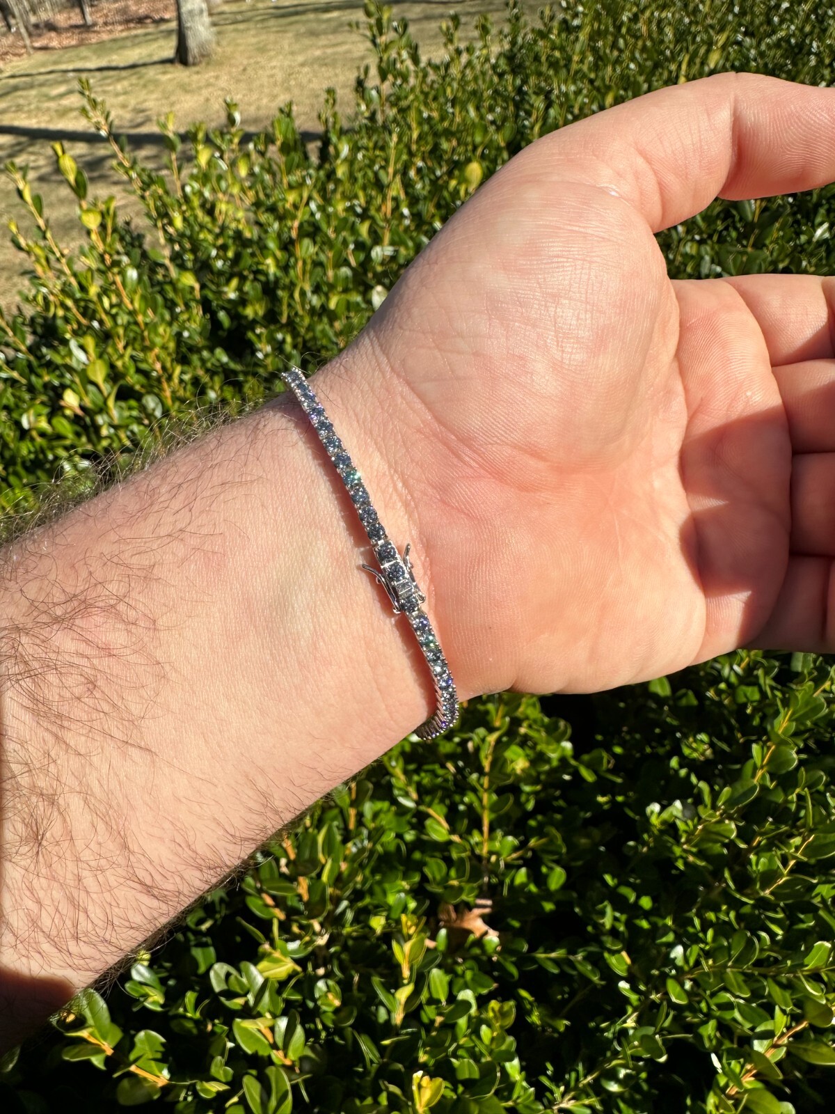 Pre-owned Silver Real Iced Blue Gray Moissanite 3mm Tennis Bracelet 925  Pass Diamond Test