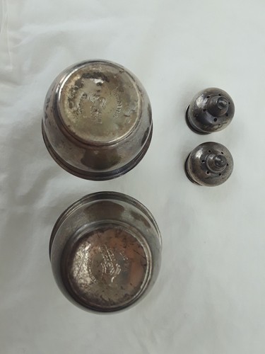 VINTAGE 1950s DUCHIN CRESTION STERLING SILVER WEIGHTED GLASS LINED SALT & PEPPER