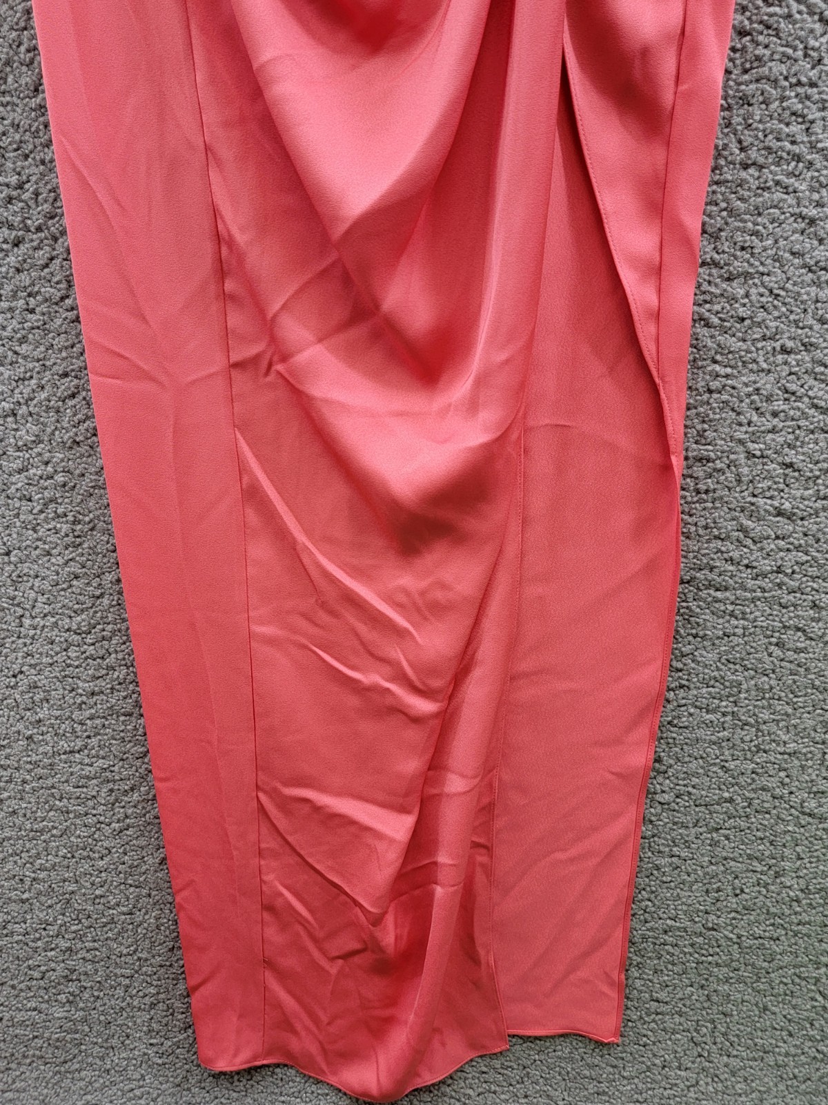 BCBGMAXAZRIA Asymmetric Neck Long Dress Women's 6 Coral Side Zip w/ Button - Picture 9 of 13