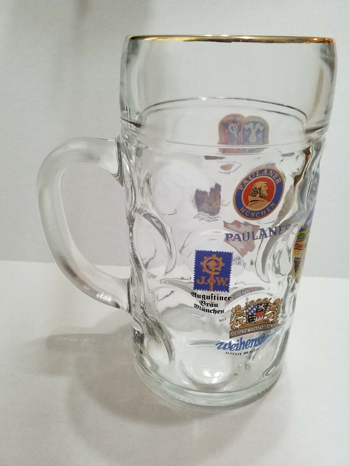 Munchen German Austria Large Dimpled Glass Beer Mug Stein 1 Liter Oktoberfest
