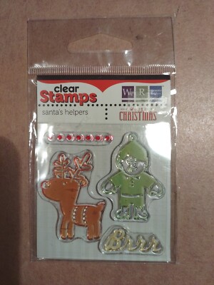 Clear Stamps Santa's Helpers Acrylic 4 Pieces White Christmas elf Reindeer Brrr