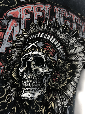 AFFLICTION Men's T-shirt AC IROQUOIS BLACK LAVA Biker Skull Tattoo MMA S-4XL