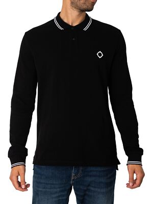 

MA.STRUM Мужская рубашка-поло с длинными рукавами и двойным кончиком, черная, Черный, MAS4520-M000