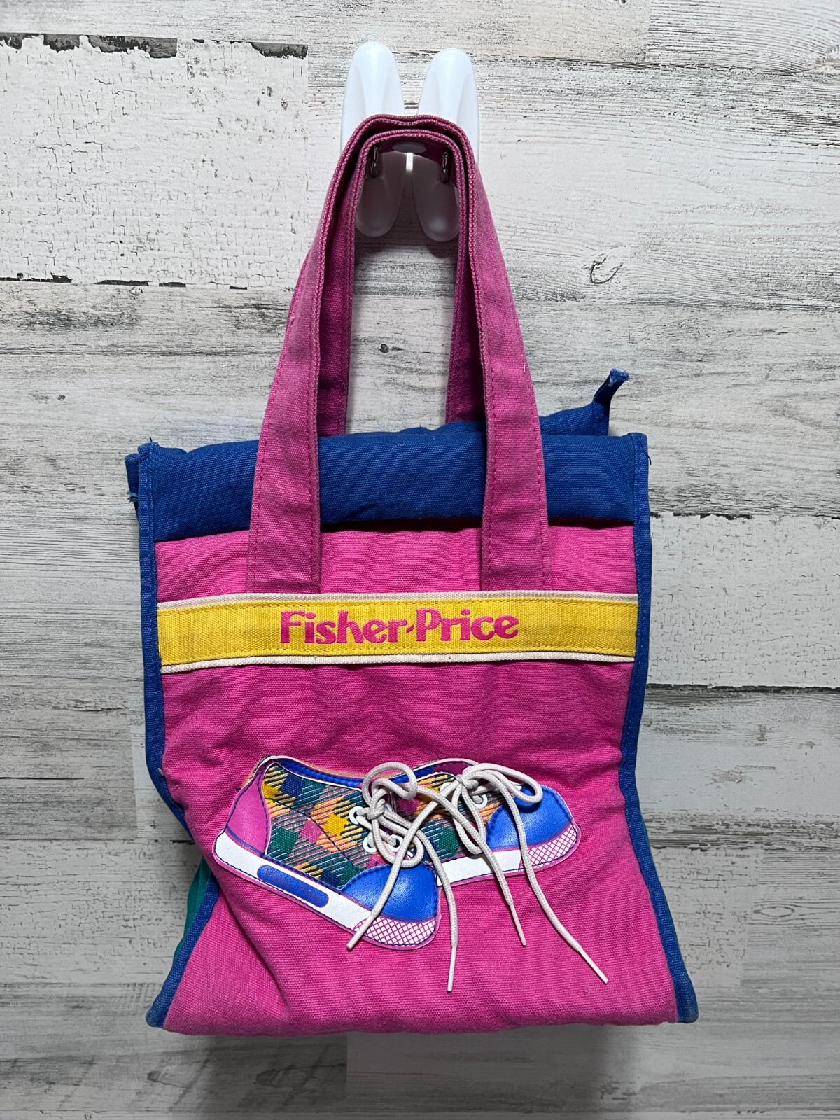Vintage Fisher-Price Cloth Baby Bottle Diaper Bag Sneakers w/Laces Applique RARE