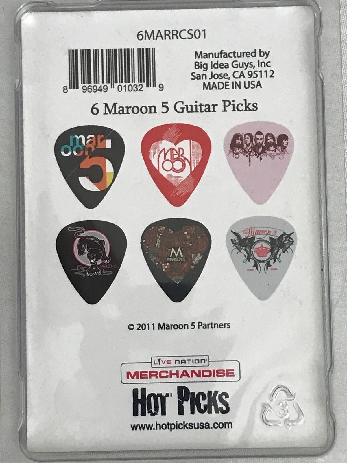 Maroon 5 Officially Licensed Guitar Picks 6 Pack Collectible Hot Picks