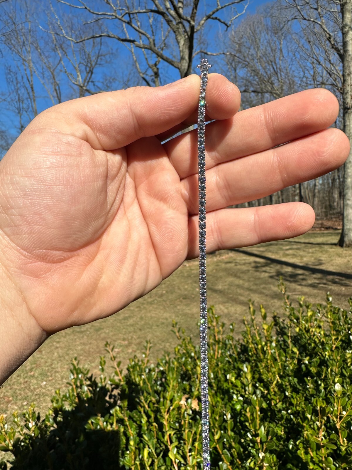 Pre-owned Silver Real Iced Blue Gray Moissanite 3mm Tennis Bracelet 925  Pass Diamond Test