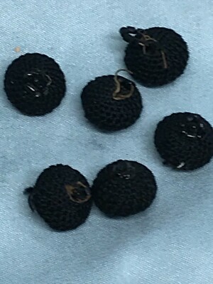 Big Crocheted Beaded Black Glass Beads Large Threadback Antique Button Old Crochet