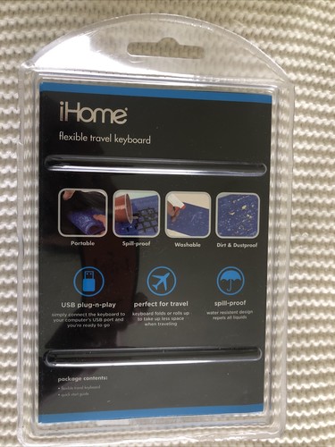 iHome Flexible Travel Blue Keyboard USB Plug-n-play. Perfect For Travel