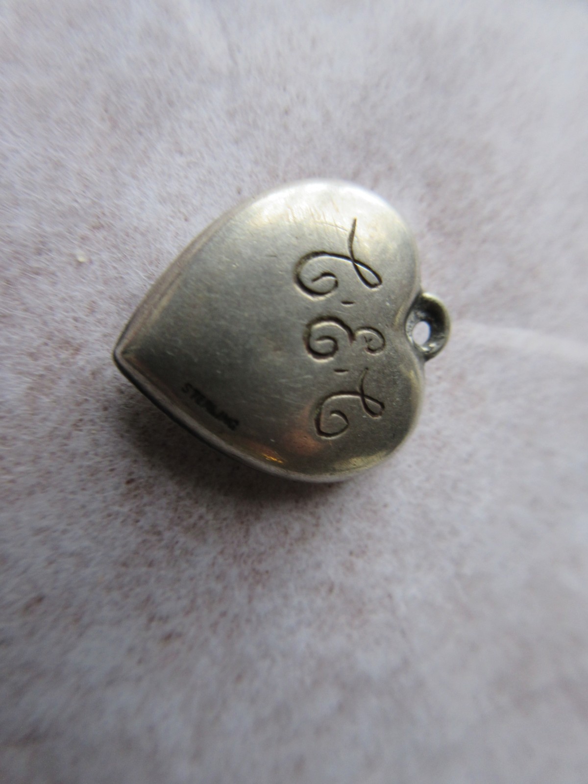 Vintage Sterling Silver Bracelet Charm Double HEARTS Scroll Puffy Charm Engraved