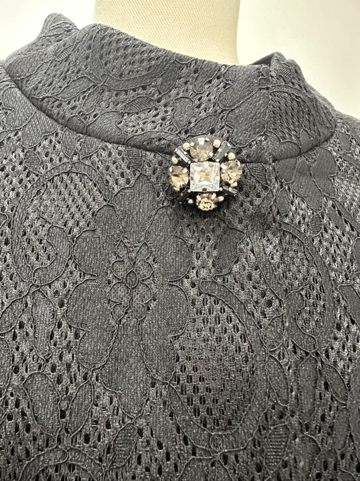 Pre-owned Edward Cc1  Achour Paris Black Lace Dress Coat Jacket Crystal Buttons Sz 34