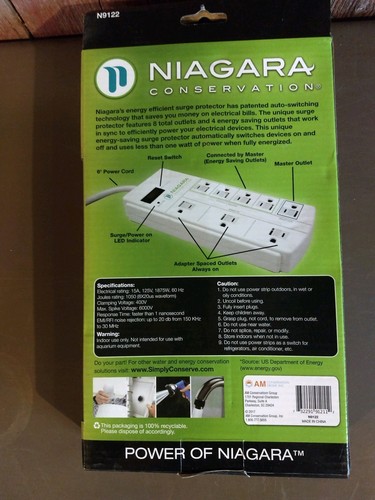 Niagara Conservation energy saving 8 Outlet Smart Surge Protector N9122