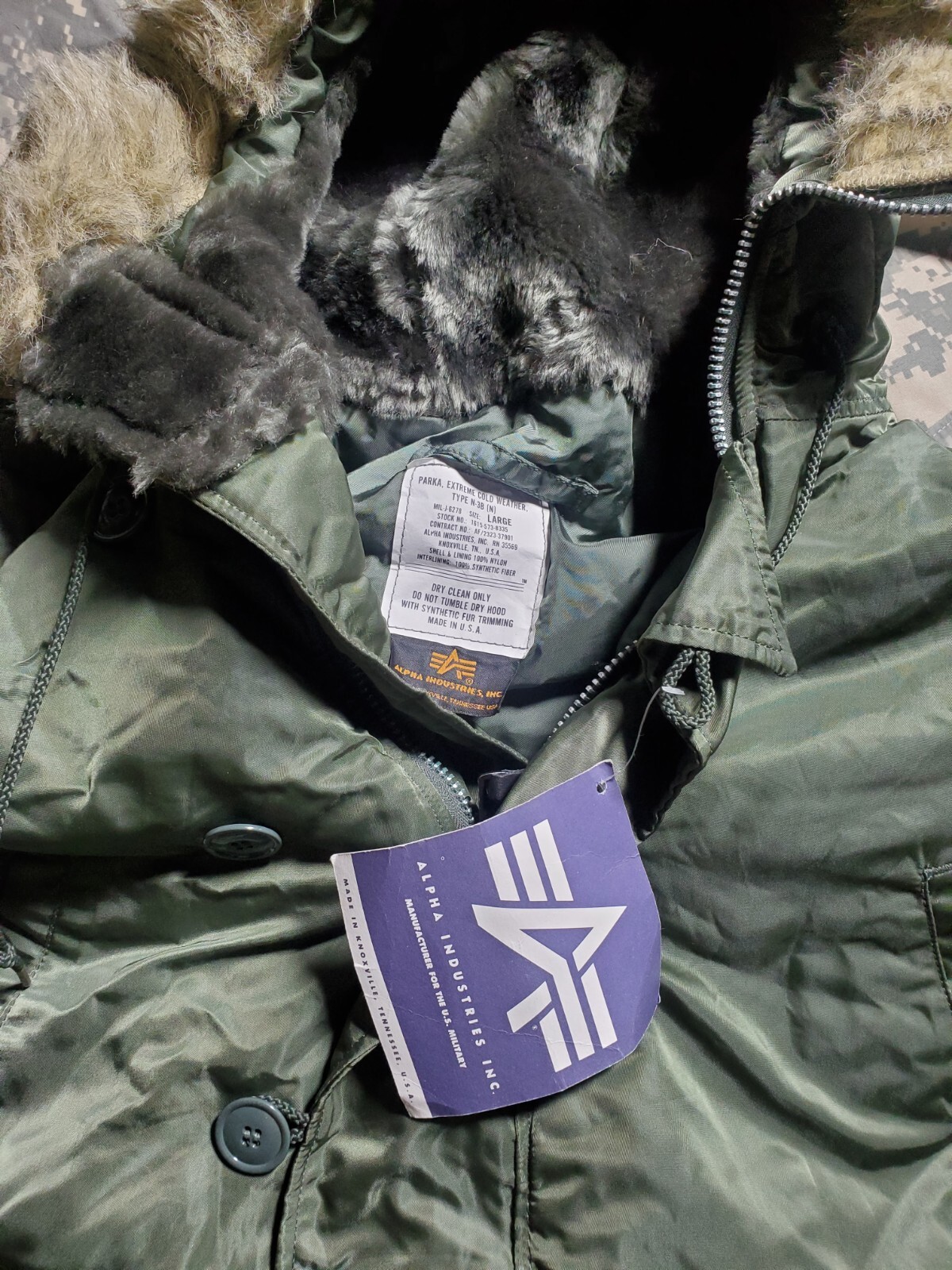 Pre-owned N-3b Alpha Industries Made In Usa  Army Military Cold Weather Parka Od Green