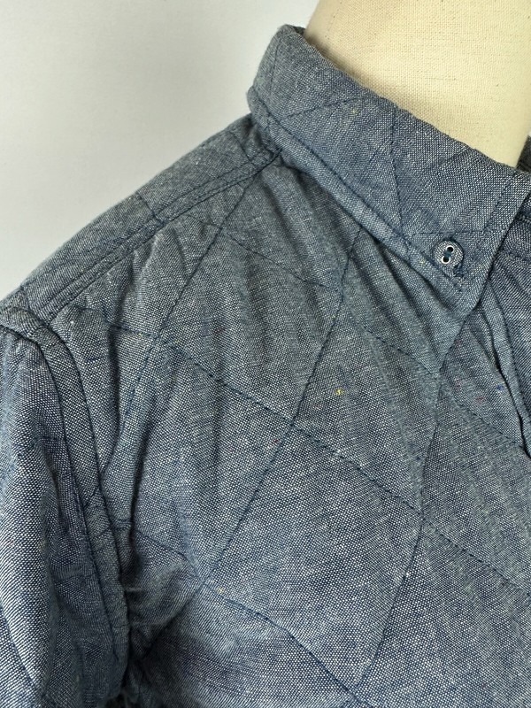 Penfield Quilted Shirt Jacket Women L Boyfriend Fit Rainbow Speckled Chambray