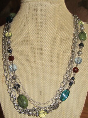NWT Premier Designs Beaded Silver Tone Multi Chain Link Necklace Retail 61.00