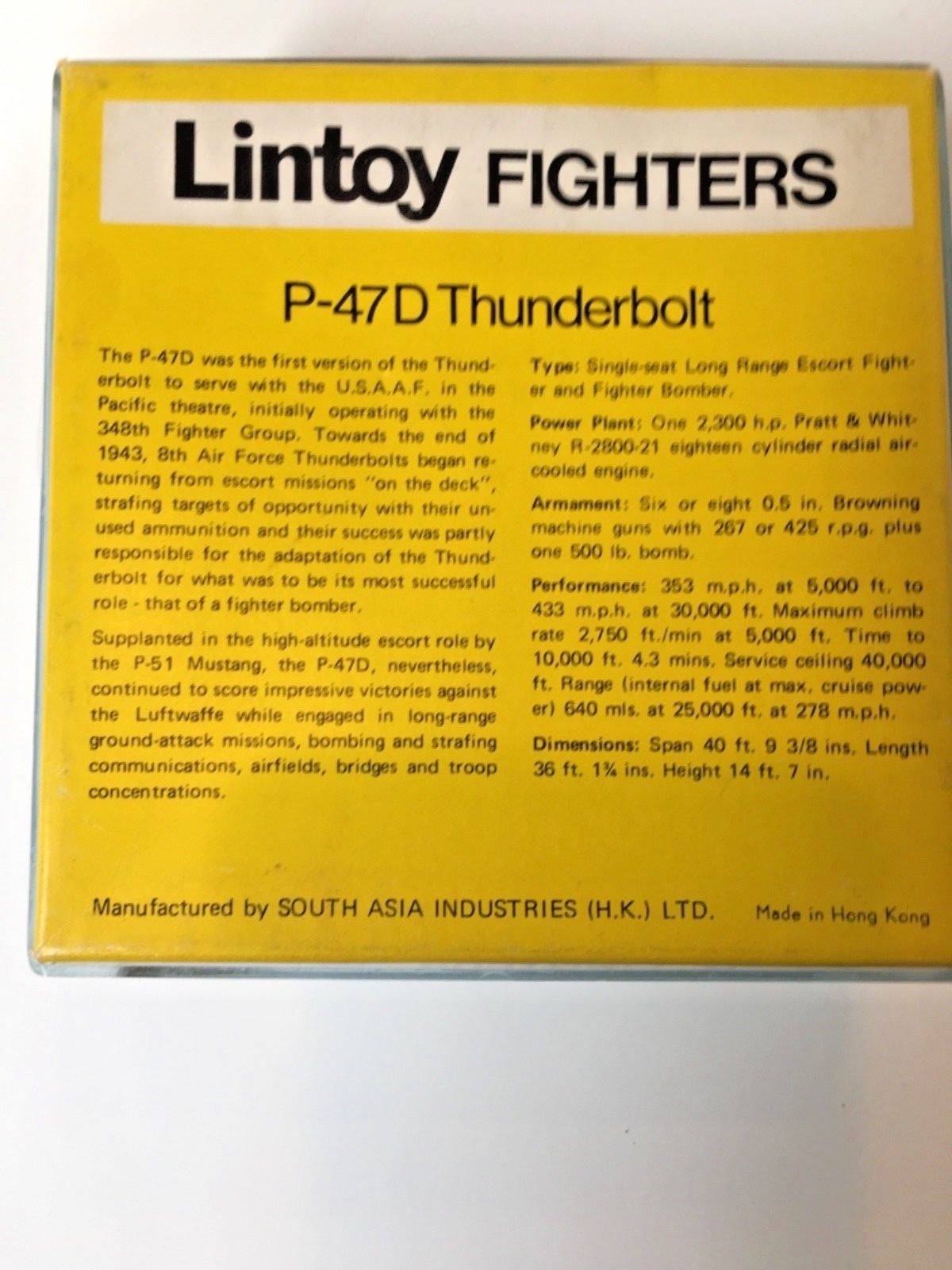 LINTOY AIRCRAFT VINTAGE P-47D THUNDERBOLT IN ORIGINAL BOX - RARE DIECAST MODEL