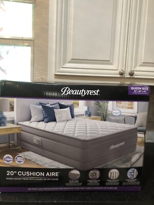 Beautyrest Silver 20'' Cushion Aire Queen Air Mattress With Built in Pump NEW