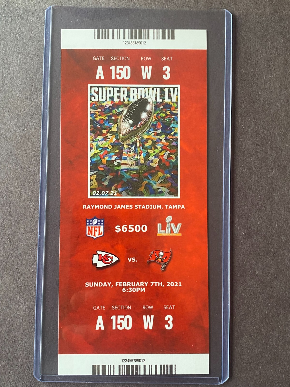 SUPER BOWL 55 LV Replica Ticket Stub - KC Chiefs vs Tampa