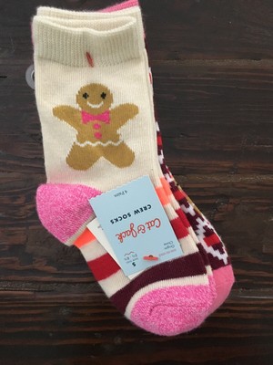 NEW 4 Pack Cat & Jack Little Girls Crew Socks  Small Shoe Size 5 1/2 - 8 1/2