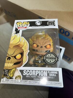 Funko POP #255 Scorpion (Flaming Skull) Mortal Kombat X Rare with POP Protector