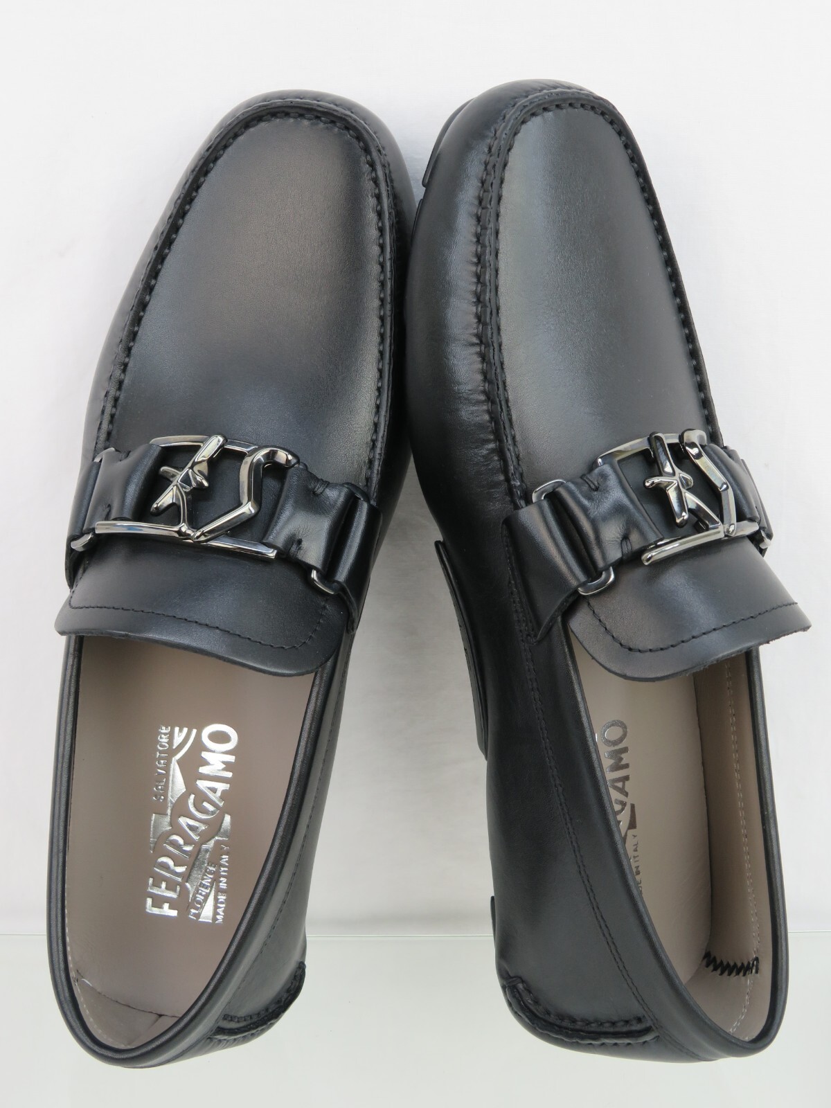 Pre-owned Ferragamo Peter Black Leather Sf Logo Buckle Moccasin Driving Loafers Us 10 D