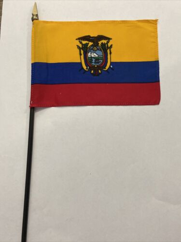 Ecuador Mini Desk Flag - Black Wood Stick Gold Top 4 X 6