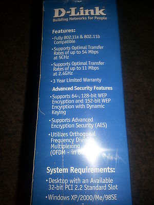 D-Link AirPro Wireless Network DWL-AB520 - Multimode 2.4/5 GHz PCI Adapter NEW