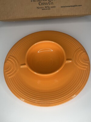 Fiesta Ware Hostess Set Tangerine Orange 2 Piece Set Chip Dip Vegetable RARE
