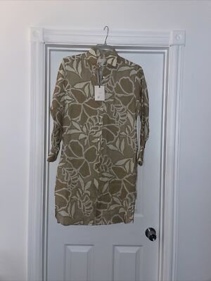 XACUS LEANDRA DONNA TUNIC BUTTON SHIRT IN LEAF PRINT SZ M/L EU 40 NWT
