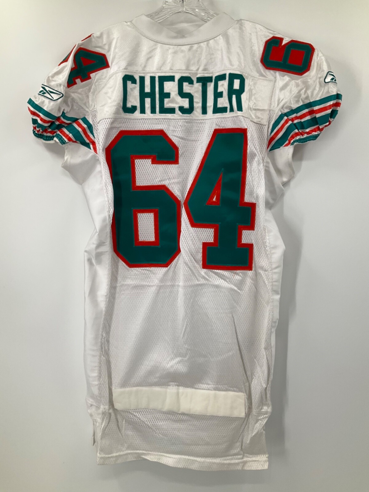 64 LARRY CHESTER MIAMI DOLPHINS REEBOK GAME USED THROWBACK