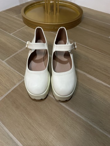 Maryjane shoes/White　24センチ相当 Girls MaryJane White Shoe with Rhinestone Strap S187