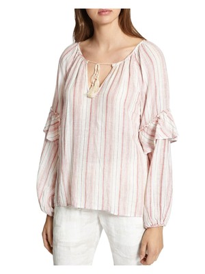 SANCTUARY Женский розовый полосатый топ с v-образным вырезом и рукавами с рюшами, размер XL