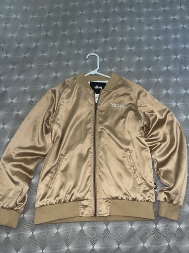 【希少】STUSSY California Satin Jacket Gold Stussy Gold Satin California Womens Bomber Jacket Streetwear