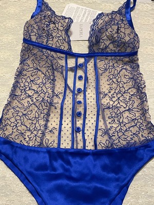 La Perla Marble Mood 34E Bodysuit Teddy Electric Blue Wirefree