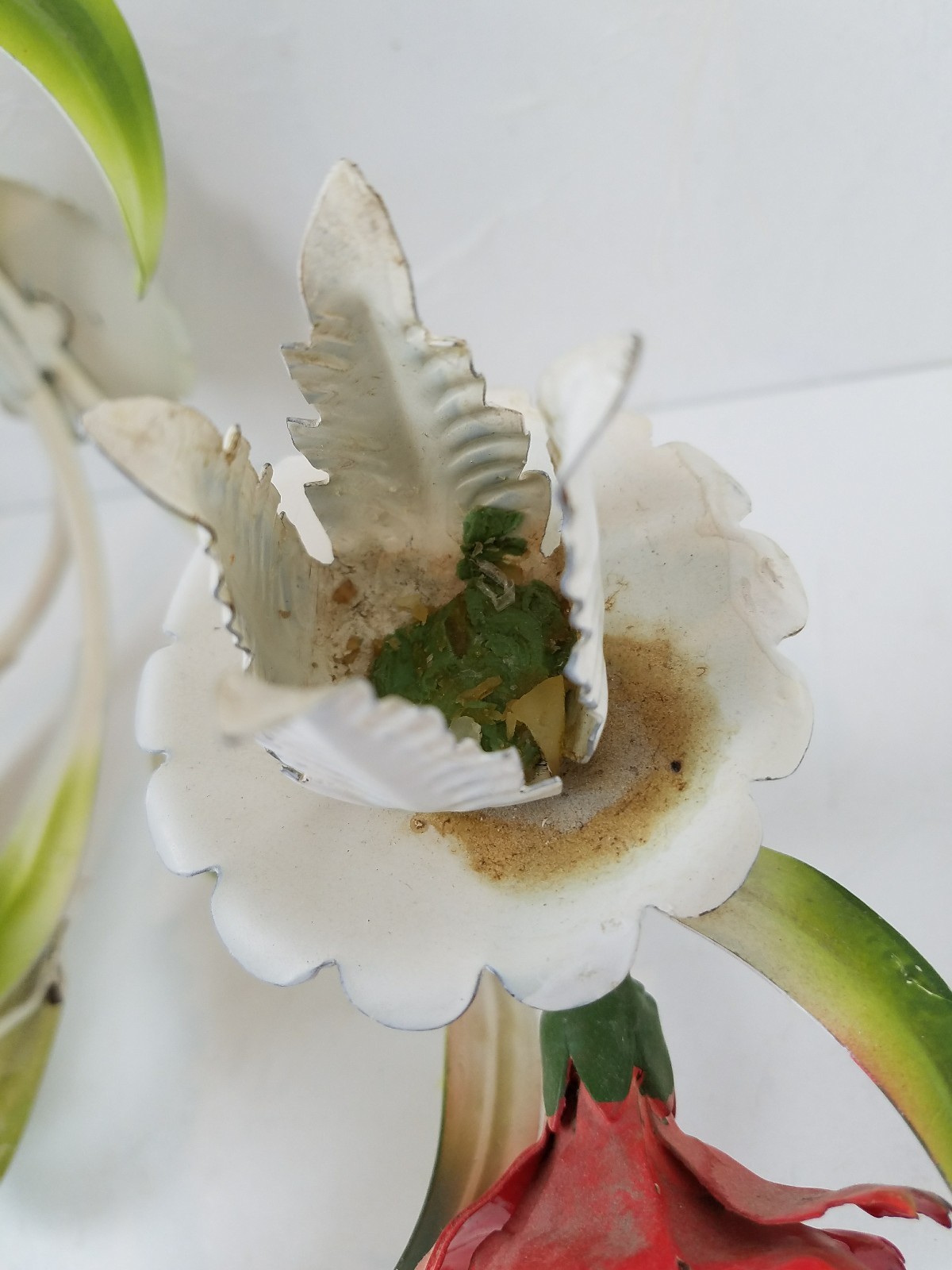 Vintage Candle Sconce Tole Red Green Flowers Floral Italian