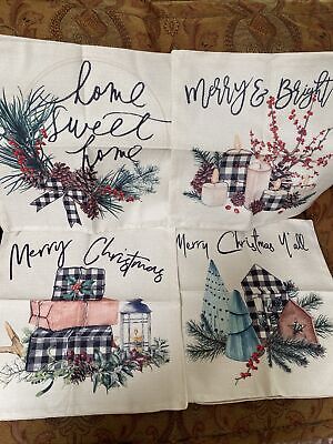 Set Of 4 Christmas Throw Pillow Covers 16X16 Farmhouse Decor NEW