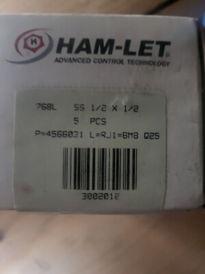 Ham-let 768L 1/2  Tubing X 1/2  NPT Stainless Connectors. Lot Of 5 New Old Stock