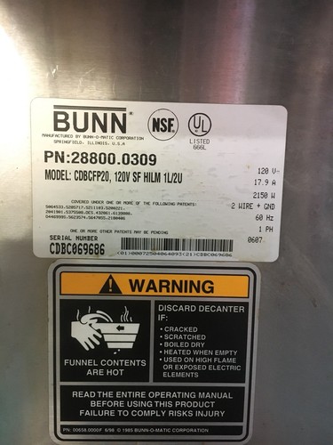 Bunn CDBCFP20 Coffee Brewer Commercial Coffee Pot