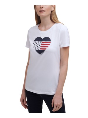 

TOMMY HILFIGER Женская белая футболка с коротким рукавом и круглым вырезом с рисунком, Белый