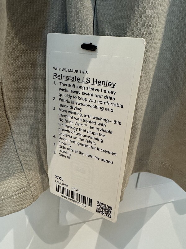 NWT Lululemon Reinstate LS Henley, XXL  Soft LONG sleeve