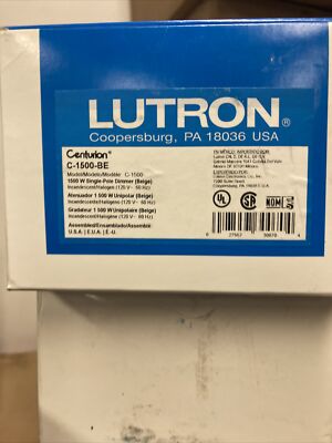 Lutron C-1500-BE, Single Pole 1500 Watt Incand Light Dimmer, Beige