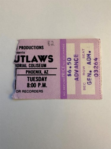 OUTLAWS "Los Hombres" Concert TICKET STUB Apr 12,1982 Arizona Veterans Coliseum