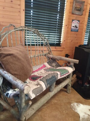 Handmade, natural, wood, rustic twig indoor outdoor chair or settee